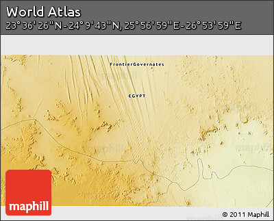 Physical 3D Map of the Area around 23° 53' 5" N, 26° 25' 29" E