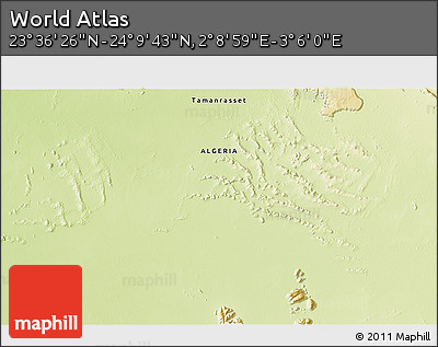 Physical 3D Map of the Area around 23° 53' 5" N, 2° 37' 30" E