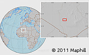 Gray Location Map of the area around 23° 53' 5" N, 2° 37' 30" E, hill shading