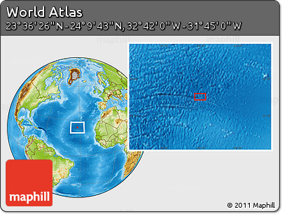 Physical Location Map of the Area around 23° 53' 5" N, 32° 13' 30" W