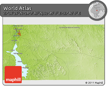 Physical 3D Map of the Area around 23° 53' 5" N, 33° 13' 30" E