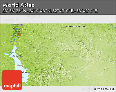 Physical 3D Map of the Area around 23° 53' 5" N, 33° 13' 30" E