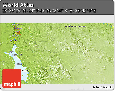 Physical 3D Map of the Area around 23° 53' 5" N, 33° 13' 30" E