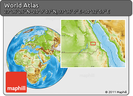 Physical Location Map of the Area around 23° 53' 5" N, 34° 4' 30" E