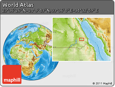 Physical Location Map of the Area around 23° 53' 5" N, 34° 4' 30" E