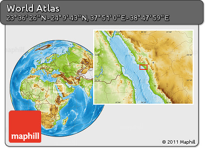 Physical Location Map of the Area around 23° 53' 5" N, 38° 19' 30" E