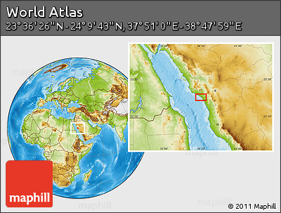 Physical Location Map of the Area around 23° 53' 5" N, 38° 19' 30" E