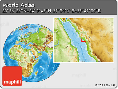 Physical Location Map of the Area around 23° 53' 5" N, 38° 19' 30" E