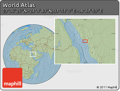 Savanna Style Location Map of the Area around 23° 53' 5" N, 38° 19' 30" E, hill shading