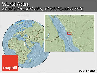 Savanna Style Location Map of the Area around 23° 53' 5" N, 38° 19' 30" E, hill shading