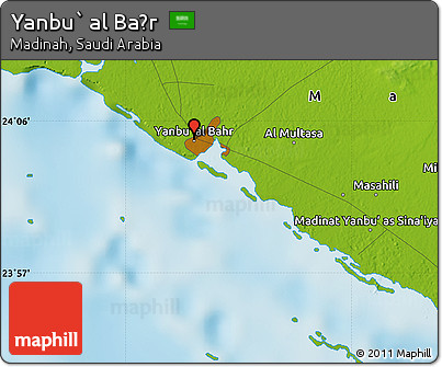 Physical Map of Yanbu` Al Baḩr