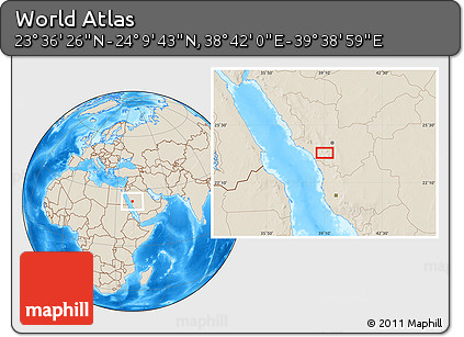 Shaded Relief Location Map of the Area around 23° 53' 5" N, 39° 10' 29" E