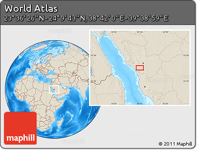 Shaded Relief Location Map of the Area around 23° 53' 5" N, 39° 10' 29" E