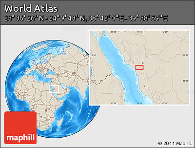 Shaded Relief Location Map of the Area around 23° 53' 5" N, 39° 10' 29" E
