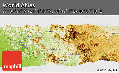 Physical Panoramic Map of the Area around 23° 53' 5" N, 39° 10' 29" E