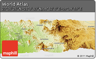 Physical Panoramic Map of the Area around 23° 53' 5" N, 39° 10' 29" E