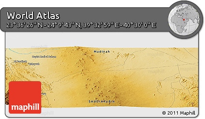 Physical Panoramic Map of the Area around 23° 53' 5" N, 40° 1' 29" E