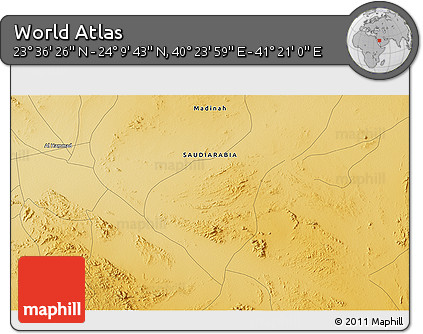 Physical 3D Map of the Area around 23° 53' 5" N, 40° 52' 30" E