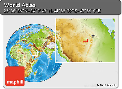 Physical Location Map of the Area around 23° 53' 5" N, 45° 7' 30" E