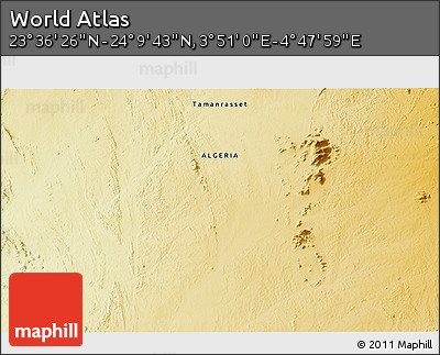 Physical 3D Map of the Area around 23° 53' 5" N, 4° 19' 30" E