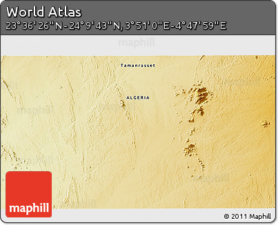 Physical 3D Map of the Area around 23° 53' 5" N, 4° 19' 30" E
