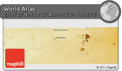 Physical Panoramic Map of the Area around 23° 53' 5" N, 4° 19' 30" E