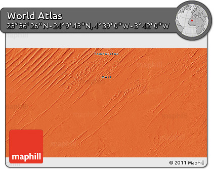 Political 3D Map of the Area around 23° 53' 5" N, 4° 10' 30" W