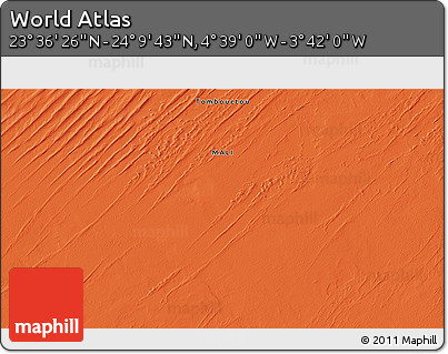 Political 3D Map of the Area around 23° 53' 5" N, 4° 10' 30" W
