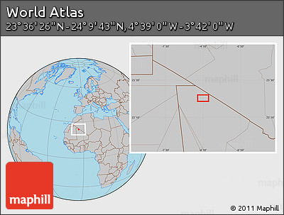Gray Location Map of the Area around 23° 53' 5" N, 4° 10' 30" W