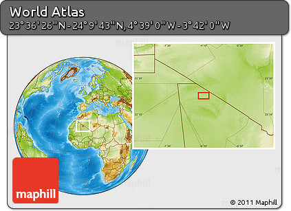 Physical Location Map of the Area around 23° 53' 5" N, 4° 10' 30" W
