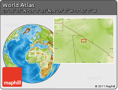 Physical Location Map of the Area around 23° 53' 5" N, 4° 10' 30" W
