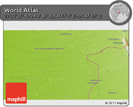 Physical 3D Map of the Area around 23° 53' 5" N, 55° 19' 30" E