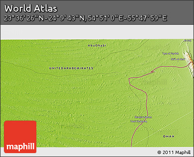 Physical 3D Map of the Area around 23° 53' 5" N, 55° 19' 30" E