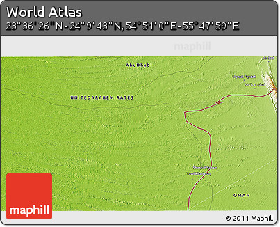 Physical 3D Map of the Area around 23° 53' 5" N, 55° 19' 30" E