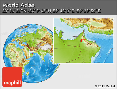 Physical Location Map of the Area around 23° 53' 5" N, 56° 10' 29" E