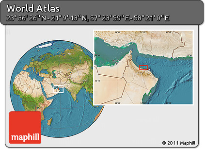 Satellite Location Map of the Area around 23° 53' 5" N, 57° 52' 30" E