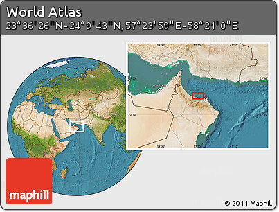 Satellite Location Map of the Area around 23° 53' 5" N, 57° 52' 30" E