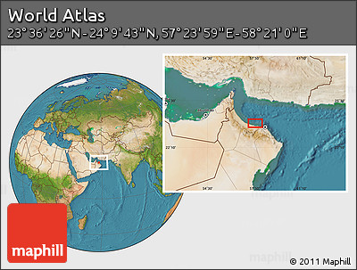 Satellite Location Map of the Area around 23° 53' 5" N, 57° 52' 30" E