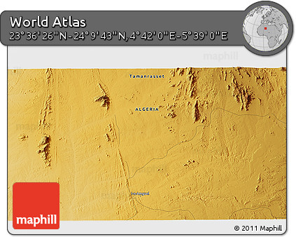 Physical 3D Map of the Area around 23° 53' 5" N, 5° 10' 30" E