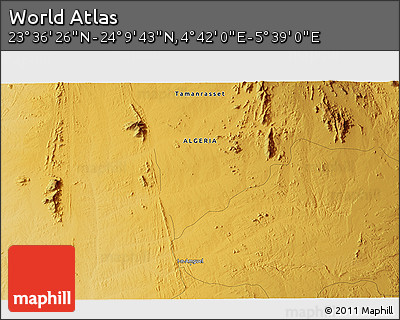 Physical 3D Map of the Area around 23° 53' 5" N, 5° 10' 30" E