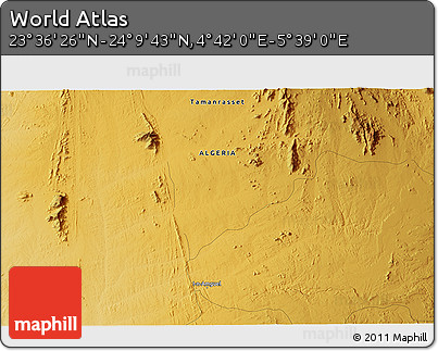Physical 3D Map of the Area around 23° 53' 5" N, 5° 10' 30" E