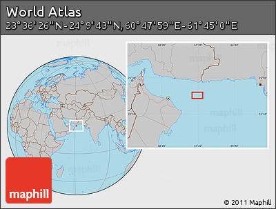Gray Location Map of the Area around 23° 53' 5" N, 61° 16' 29" E