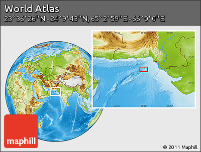 Physical Location Map of the Area around 23° 53' 5" N, 65° 31' 30" E