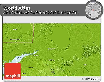 Physical 3D Map of the Area around 23° 53' 5" N, 68° 55' 30" E