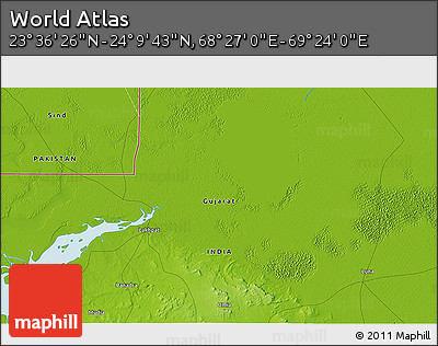 Physical 3D Map of the Area around 23° 53' 5" N, 68° 55' 30" E