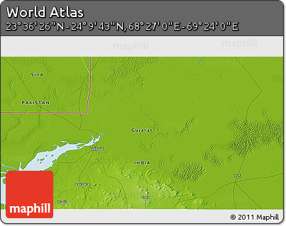 Physical 3D Map of the Area around 23° 53' 5" N, 68° 55' 30" E
