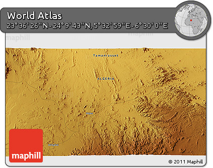 Physical 3D Map of the Area around 23° 53' 5" N, 6° 1' 30" E
