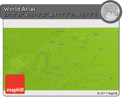 Physical 3D Map of the Area around 23° 53' 5" N, 71° 28' 29" E