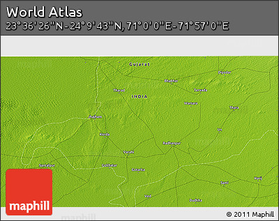 Physical 3D Map of the Area around 23° 53' 5" N, 71° 28' 29" E