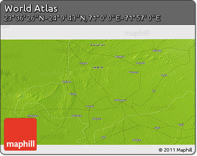 Physical 3D Map of the Area around 23° 53' 5" N, 71° 28' 29" E